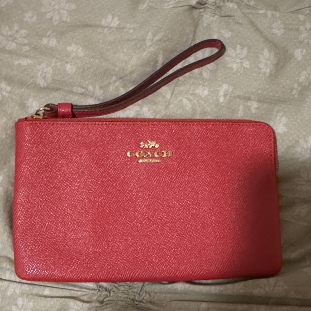 Coach Pink Wristlet with Gold Accents